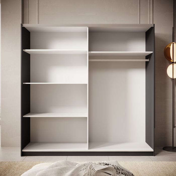 Meubella - Kledingkast Boets - Zwart - Eiken - 200 cm - Met spiegel