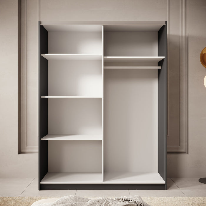 Meubella - Kledingkast Boets - Zwart - Eiken - 150 cm - Met spiegel