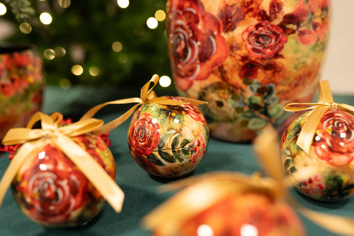 TS Collection - Kerstbal Rose rouge - Set van 3