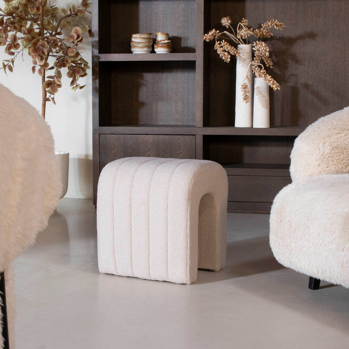 Giga Meubel - Poef Bouclé Taupe - Zithoogte 45cm - Japandi - Sera