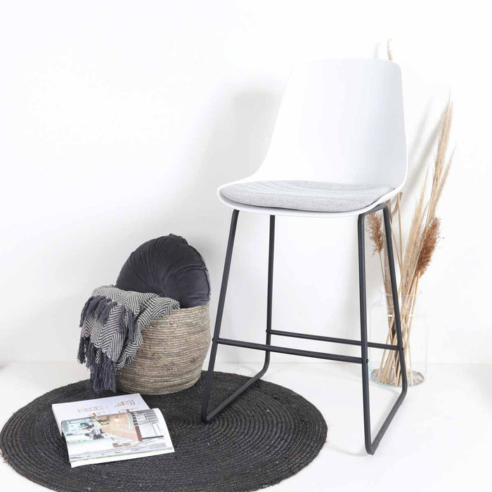 Nolon Nino-Liv Barkruk Wit - Lichtgrijs Kussen - Zwart Frame - 65cm