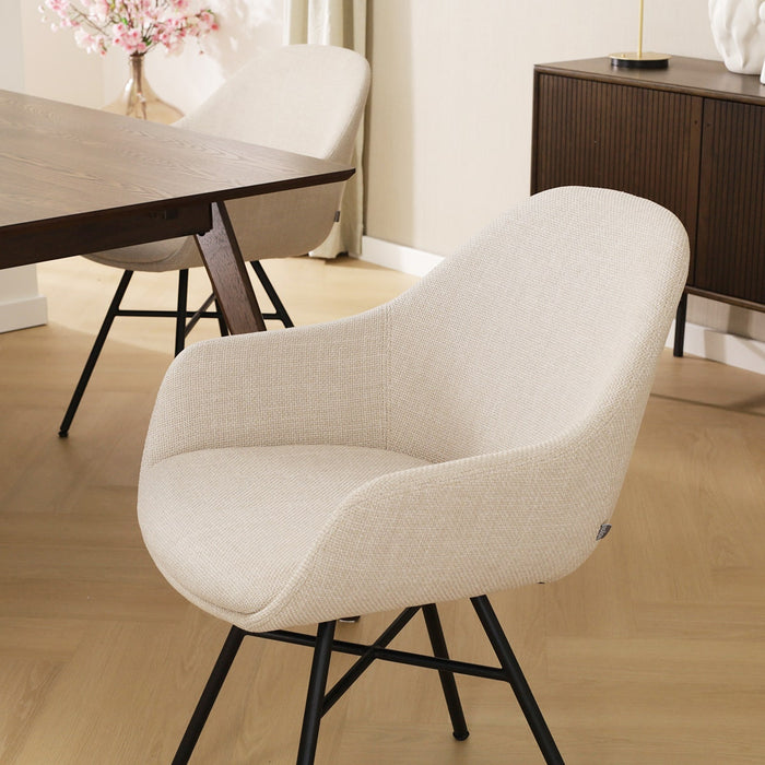 Nolon Noa-Mae Eetkamerstoel Beige - Armleuning - Zwarte Poten