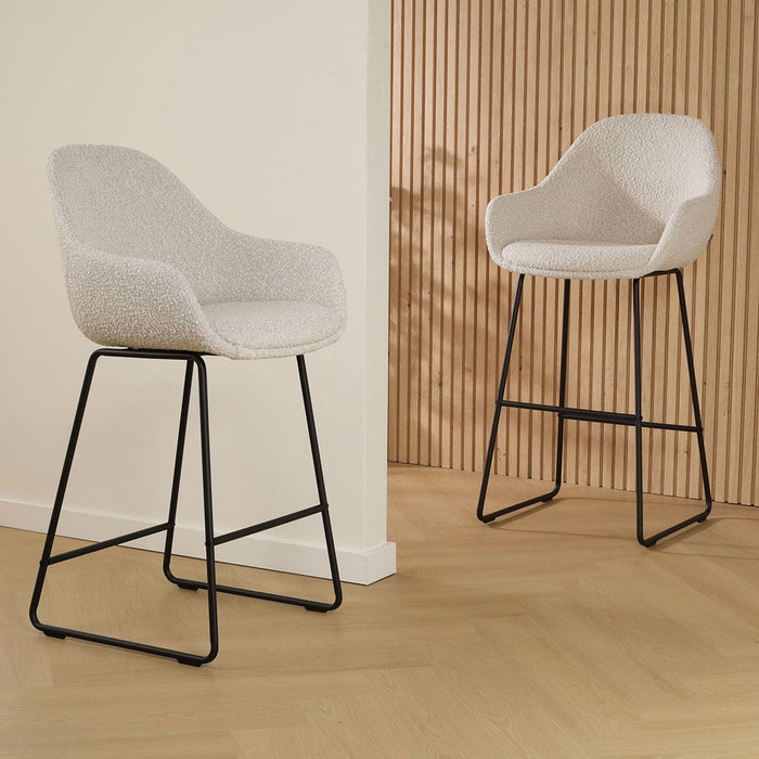 Nolon Nino-Mae Barkruk Bouclé Beige - met Armleuning - Zwart - 65 cm