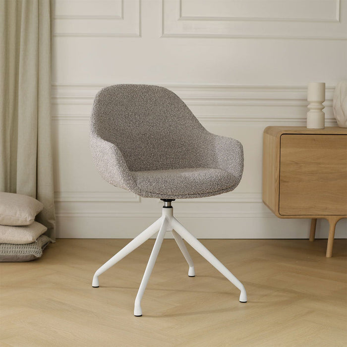 Nolon Nola-Mae Eetkamerstoel Bouclé Taupe - Draaibaar Wit Onderstel