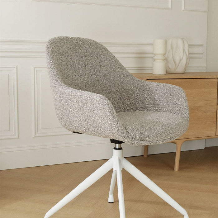 Nolon Nola-Mae Eetkamerstoel Bouclé Taupe - Draaibaar Wit Onderstel