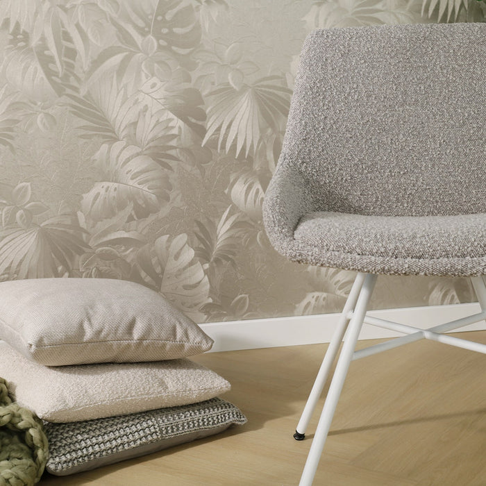 Nolon Noa-Isa Eetkamerstoel Bouclé Taupe - Stof - Wit Onderstel