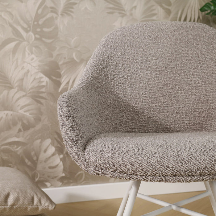 Nolon Noa-Mae Eetkamerstoel Bouclé Taupe - Armleuning - Witte Poten