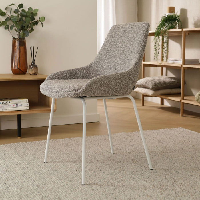 Nolon Nora-Isa Eetkamerstoel Bouclé Taupe - Stof - Wit Onderstel