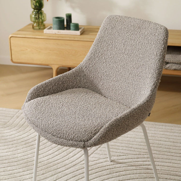 Nolon Nora-Isa Eetkamerstoel Bouclé Taupe - Stof - Wit Onderstel