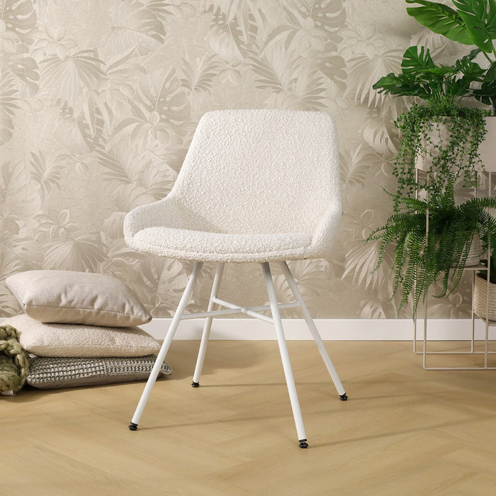 Nolon Noa-Isa Eetkamerstoel Bouclé Beige - Stof - Wit Onderstel