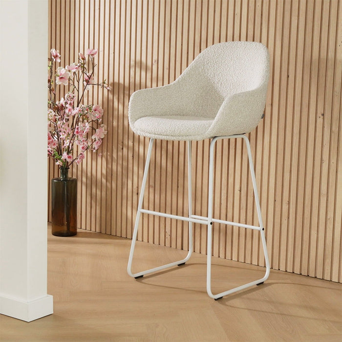 Nolon Nino-Mae Barkruk Bouclé Beige - met Armleuning - Wit - 75 cm