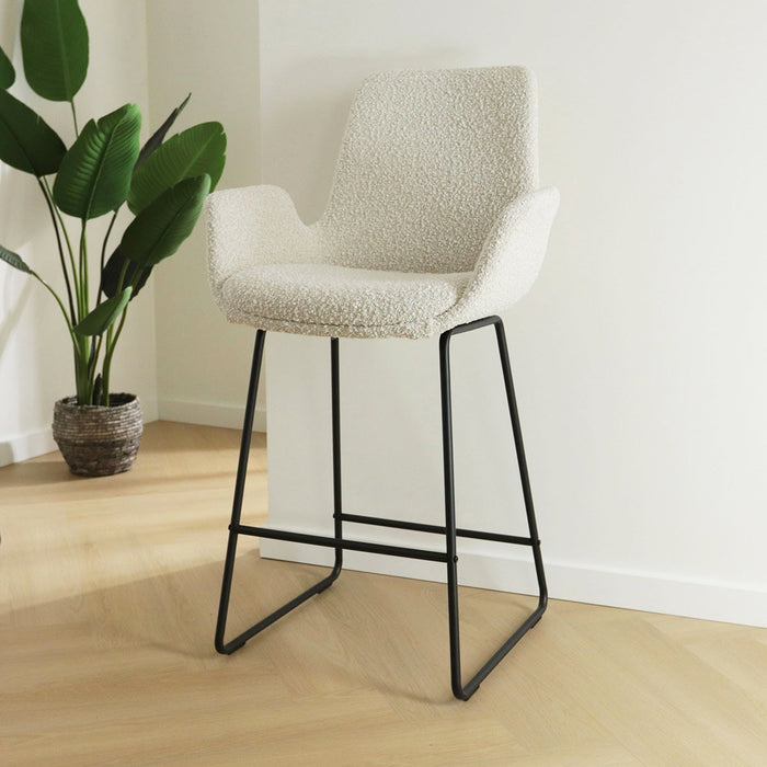 Nolon Nino-Eef Barkruk Bouclé Beige - met Armleuning - Zwart - 75 cm