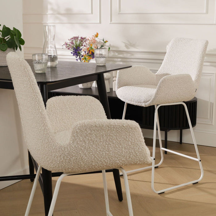 Nolon Nino-Eef Barkruk Bouclé Beige - met Armleuning - Wit - 65 cm