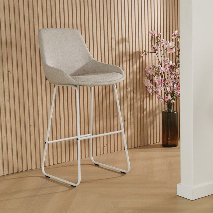 Nolon Nino-Isa Barkruk Beige - Stof - Wit Onderstel - 75 cm