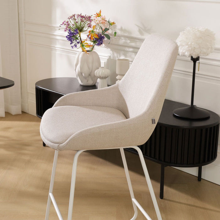 Nolon Nino-Isa Barkruk Beige - Stof - Wit Onderstel - 75 cm