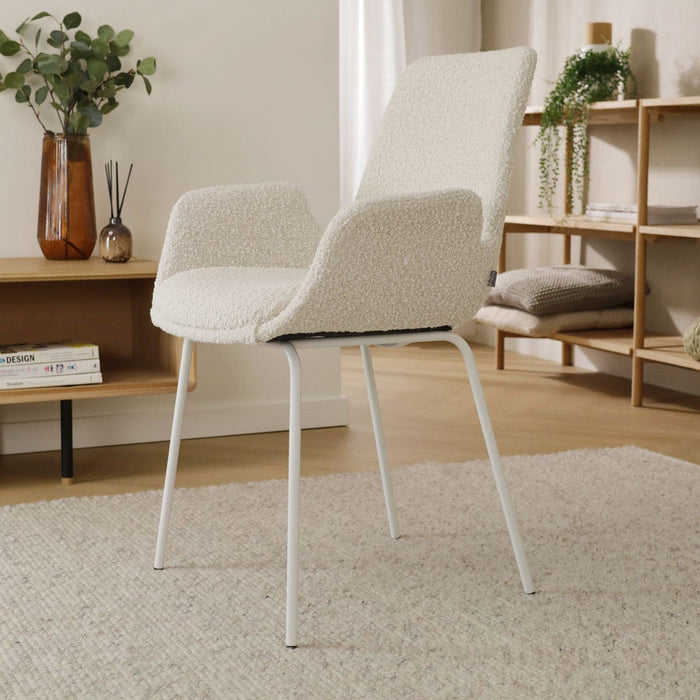 Nolon Nora-Eef Eetkamerstoel Bouclé Beige - met Armleuning - Wit