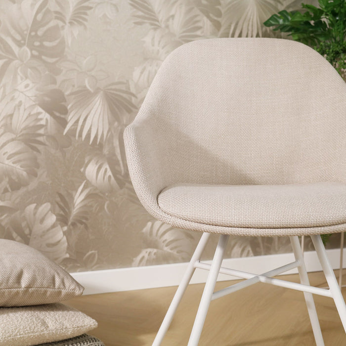 Nolon Noa-Mae Eetkamerstoel Beige - Armleuning - Witte Poten