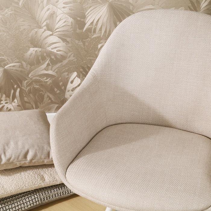 Nolon Noa-Mae Eetkamerstoel Beige - Armleuning - Witte Poten