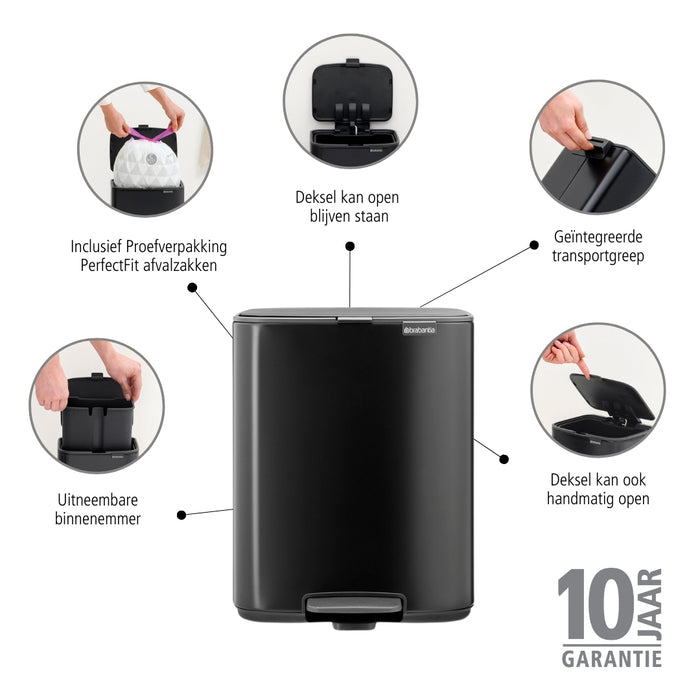 Brabantia Bo Pedaalemmer 12 L - Matt Black