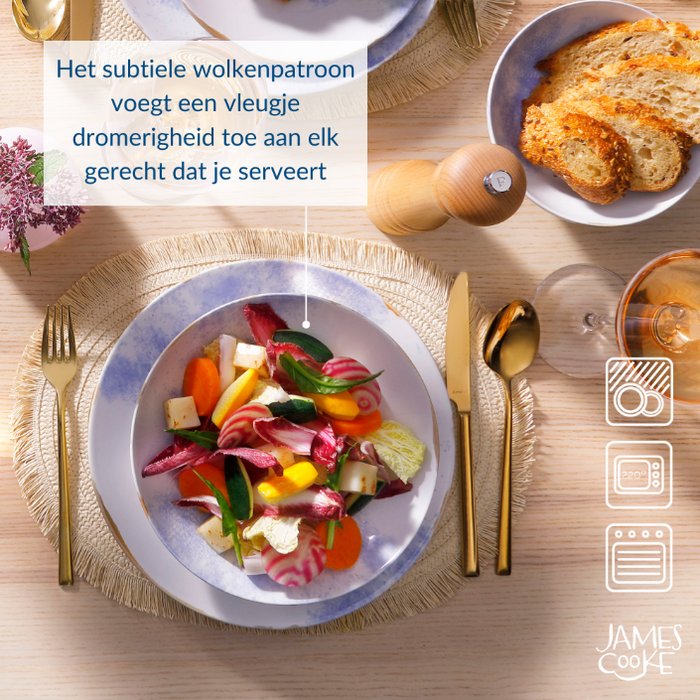 James Cooke - Clouded Charm - Bord diep - 2 stuks - 22 cm - Wit|Blauw