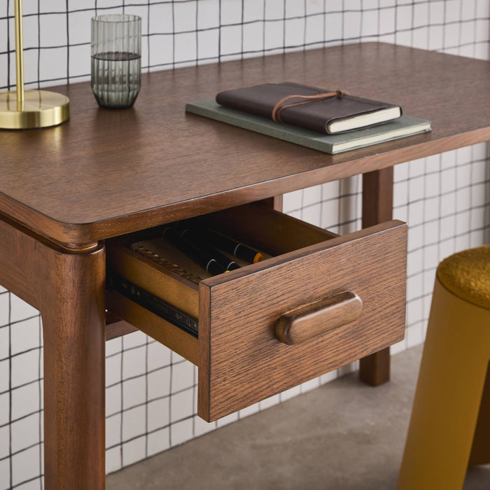 sweeek - Bureau van rubberhout en eikenfineer, 1 lade