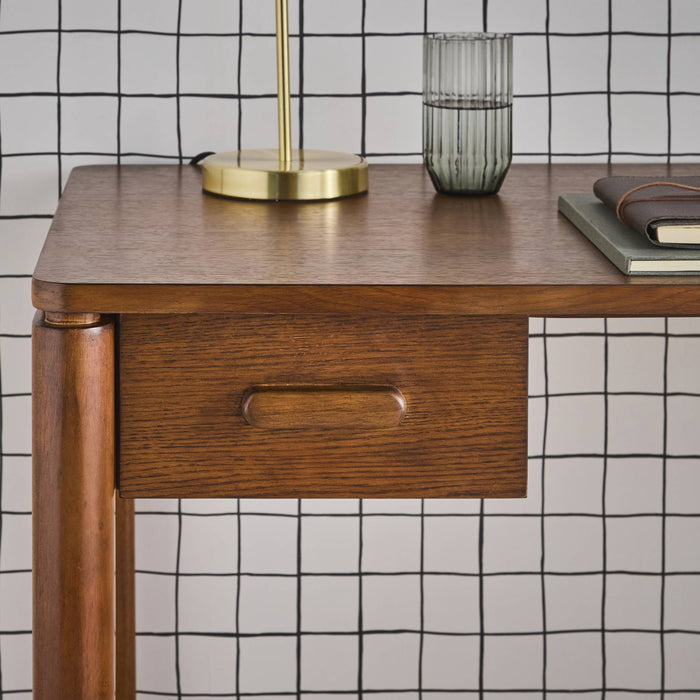 sweeek - Bureau van rubberhout en eikenfineer, 1 lade