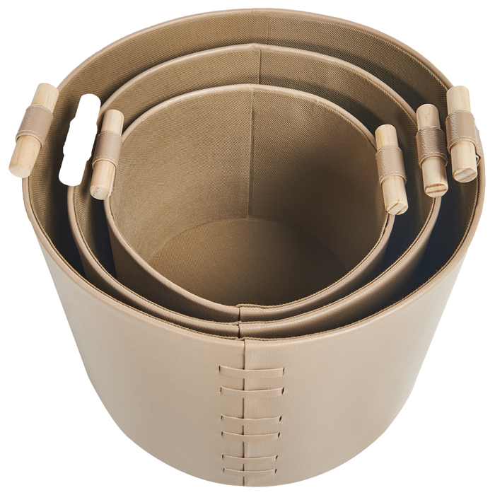 Beliani - ARAM - Opbergmanden set van 3 - Beige - Kunstleer