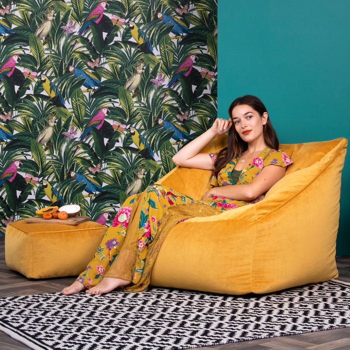 icon Natalia Zitzak Fauteuil met Poef - Velours - Okergeel