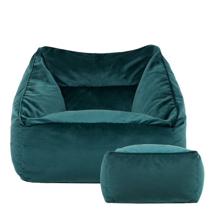 icon Natalia Zitzak Fauteuil met Poef - Velours - Blauwgroen