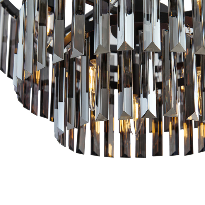 QAZQA Moderne kroonluchter zwart met smoke glas 9-lichts - Amel