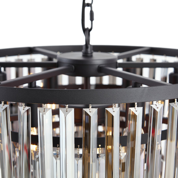 QAZQA Moderne kroonluchter zwart met smoke glas 9-lichts - Amel