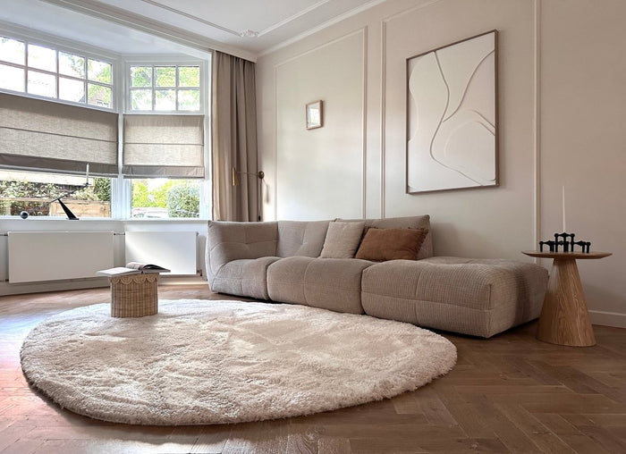 Organisch hoogpolig vloerkleed Odelia beige|wit - Interieur05