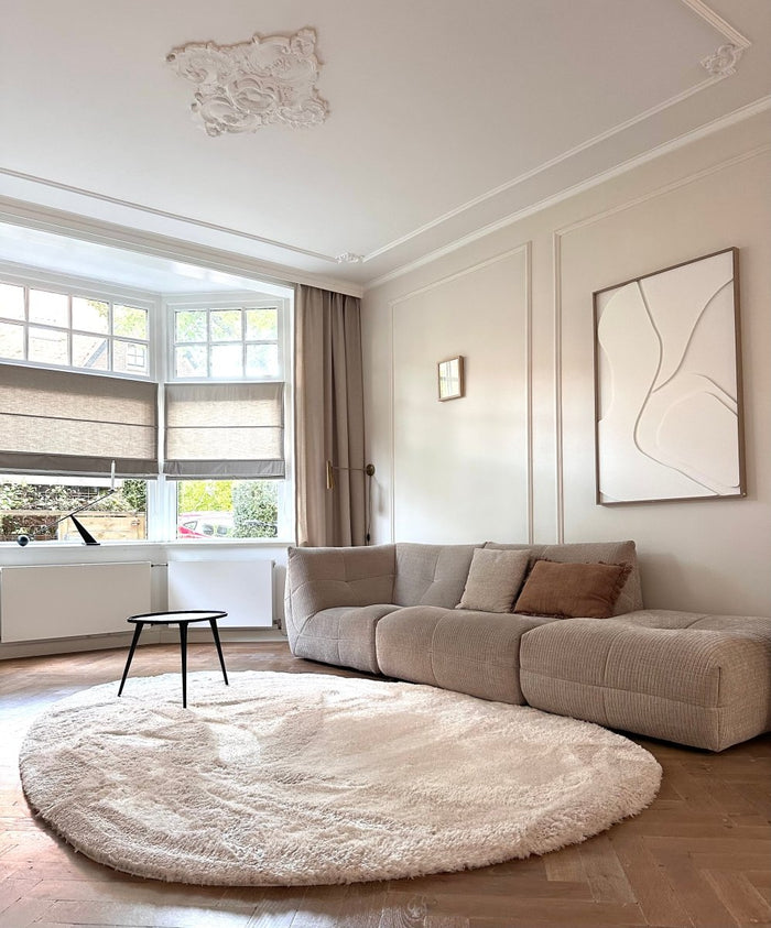 Organisch hoogpolig vloerkleed Odelia beige|wit - Interieur05