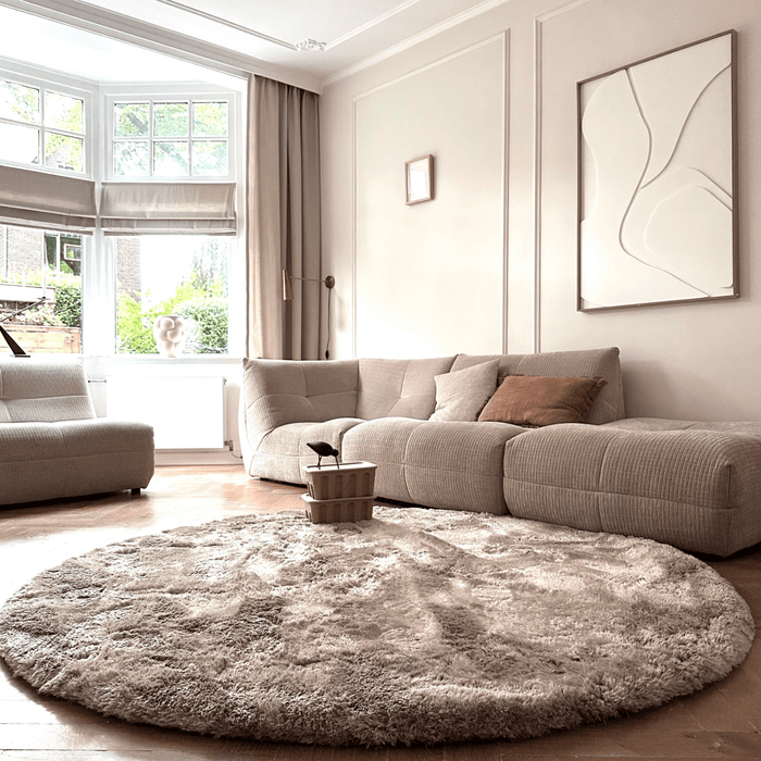 Rond hoogpolig vloerkleed Odelia stone - Interieur05 - 200 x 200 cm
