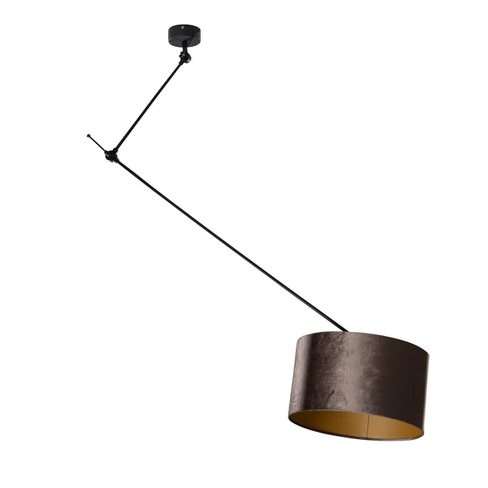 QAZQA Hanglamp zwart met velours kap bruin 35cm - Blitz