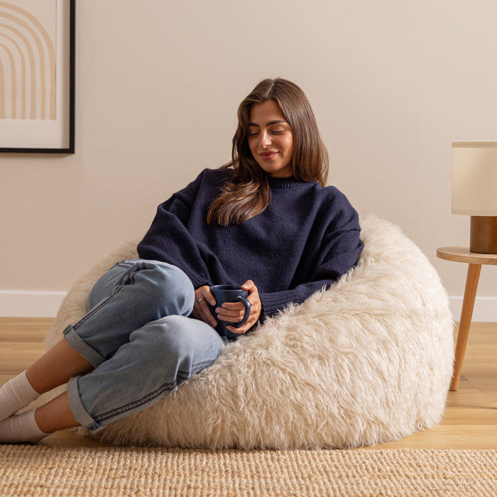 icon Kingston Zitzak - Fluffy Pluche Imitatiebont - Wit