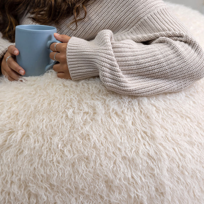 icon Kingston Zitzak - Fluffy Pluche Imitatiebont - Wit