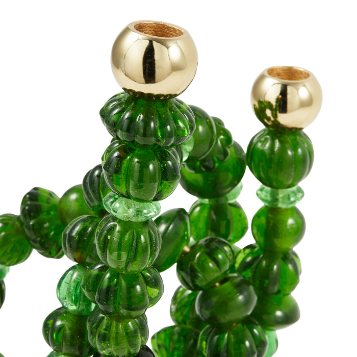 POLSPOTTEN Beads Kandelaar H 38 cm - Donkergroen