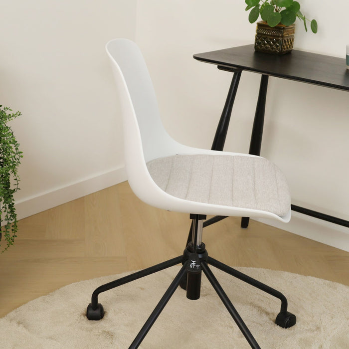 Nolon Nout-Liv Bureaustoel Wit - Beige Kussen - Zwart Onderstel