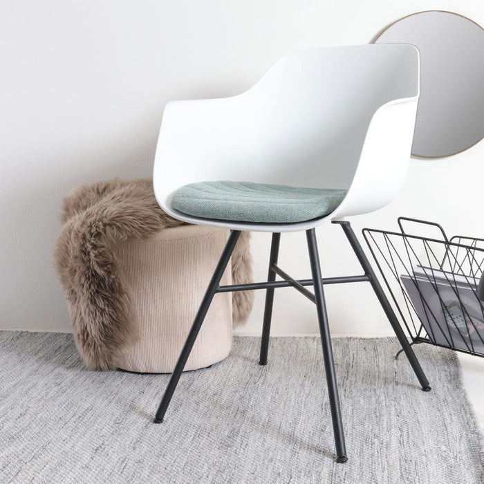 Nolon Noa-Liz Eetkamerstoel Wit - Zacht Groen Kussen - Zwarte Poten