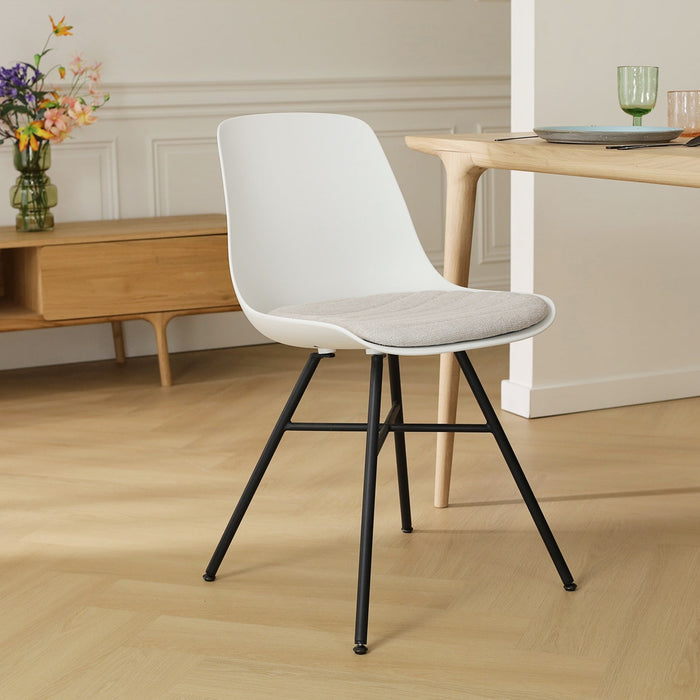 Nolon Noa-Liv Eetkamerstoel Wit - Beige Kussen - Zwart Onderstel