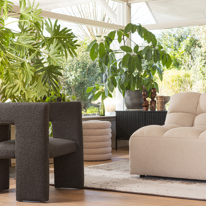 WOOOD Tiwa Fauteuil - Bouclé - Donkergrijs - 70x64x64