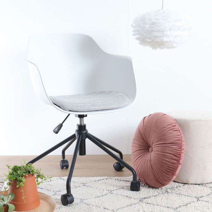 Nolon Nout-Liz Bureaustoel Wit - Lichtgrijs Kussen - Zwart Onderstel
