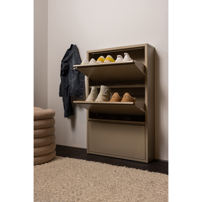 WOOOD Sabine 3-Vaks Schoenenkast - Metaal - Zand - 103x66x16