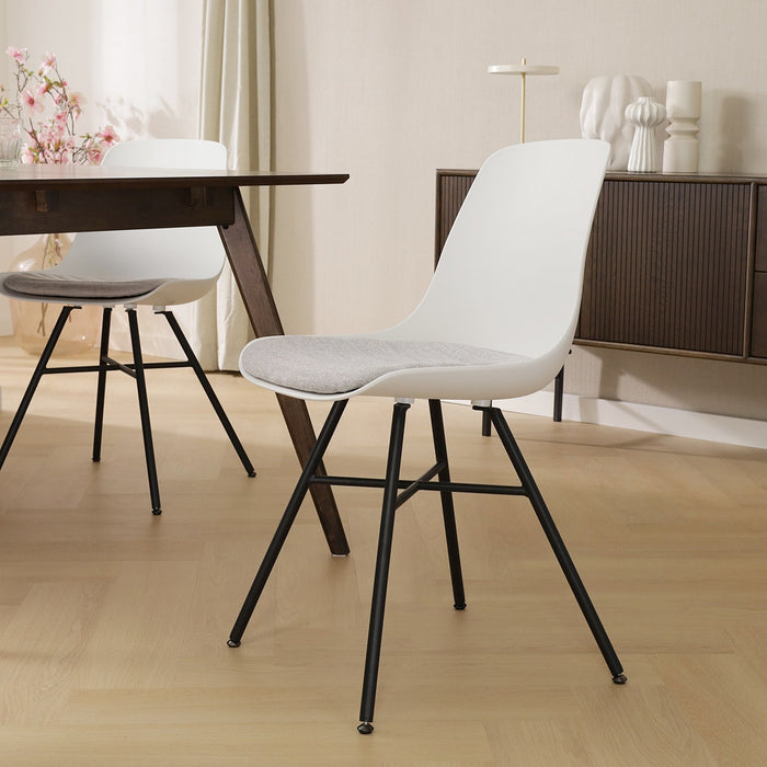 Nolon Noa-Liv Eetkamerstoel Wit - Lichtgrijs Kussen - Zwart Onderstel