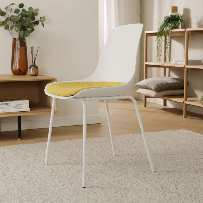 Nolon Nora-Liv Eetkamerstoel Wit - Okergeel Kussen - Witte Poten