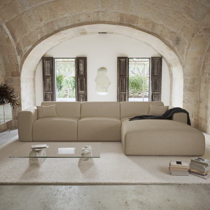 Hoekbank dunlopillo 5 zits bouclette taupe