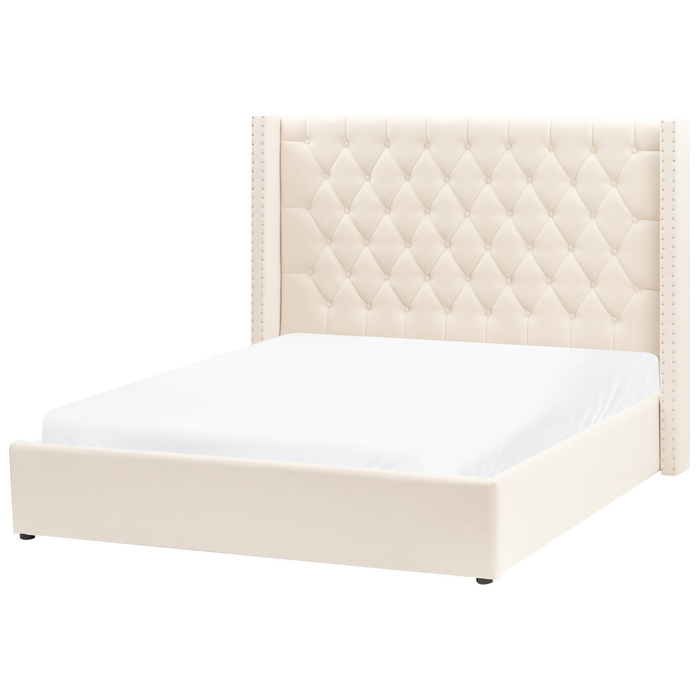 Beliani-LUBBON -Bed met opbergruimte-Crème wit-160 x 200 cm-Fluweel