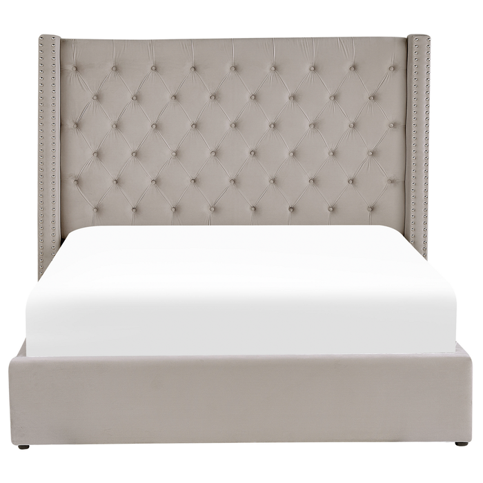 Beliani-LUBBON-Bed met opbergruimte-Lichtgrijs-160 x 200 cm-Fluweel