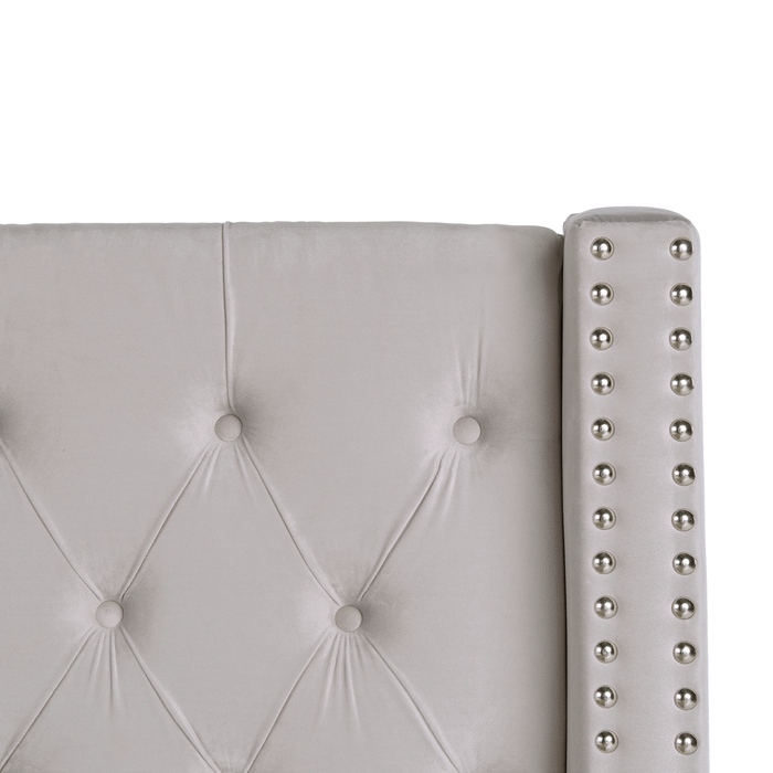 Beliani-LUBBON-Bed met opbergruimte-Lichtgrijs-160 x 200 cm-Fluweel